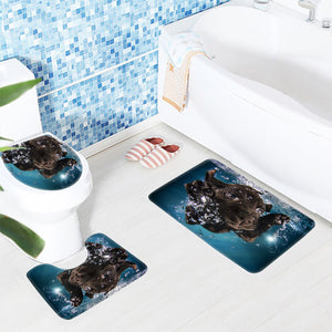 3 Pcs Shower Mat Set Animal Black Labrador Retriever Pattern Bathroom Products Anti Slip Toilet Mat Microfiber Bath Mat